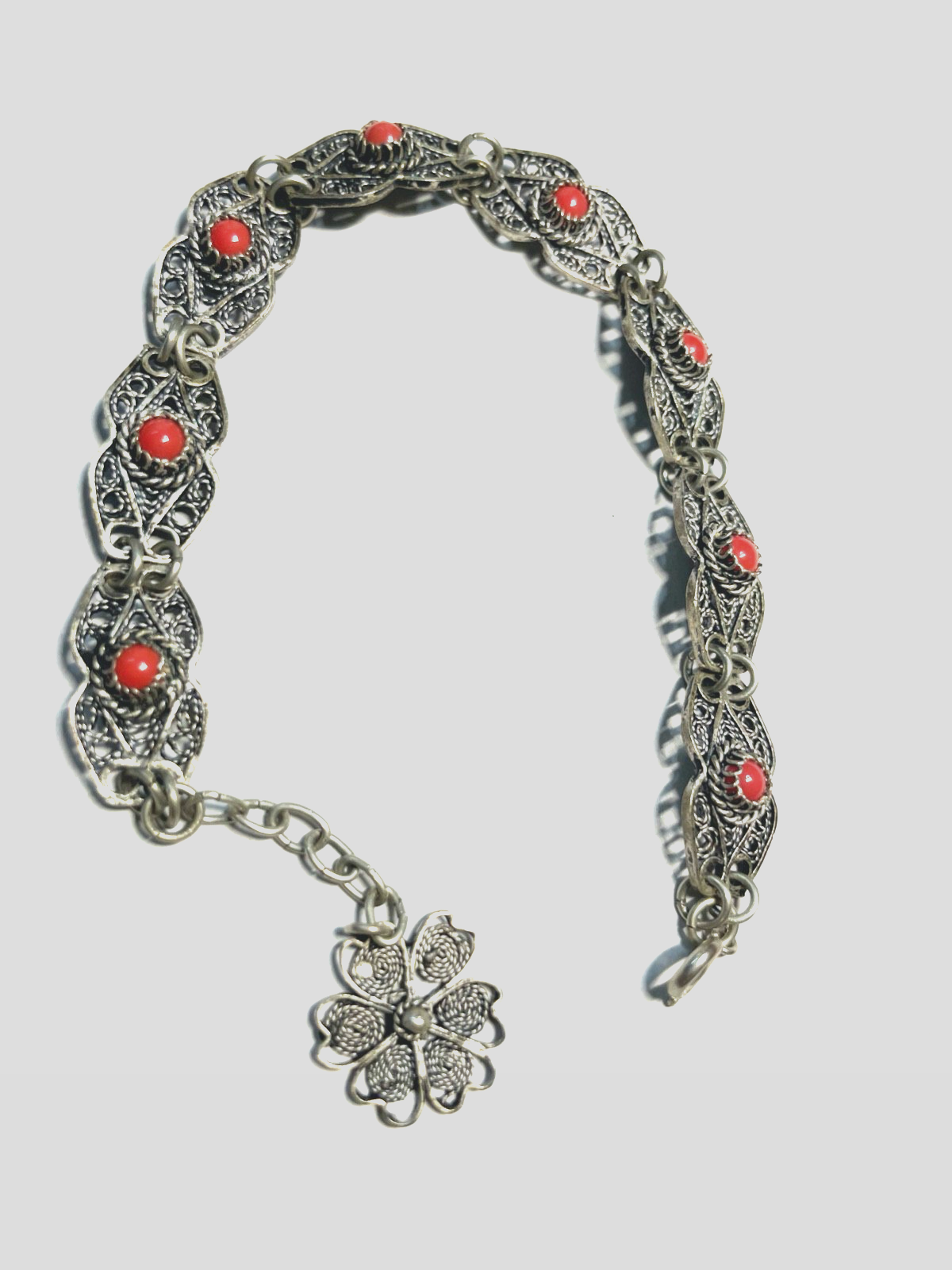 Antik 800 Silber Armband Filigransilber 8 Koralle Halbperlen L bis 19 cm B 10 mm1