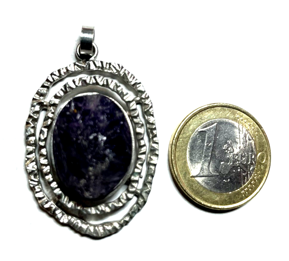 Vintage Handarbeit 835 Silber Anhänger mit natürlichem Amethyst 70erJ Brutalist2