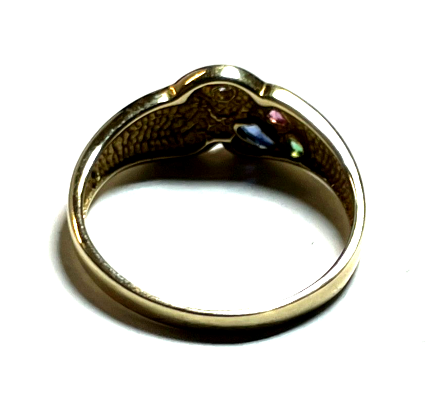 585 Gold 14 K Ring modernes Design Brillant + Farbsteine Juwelier Ø 18,5mm RG 589