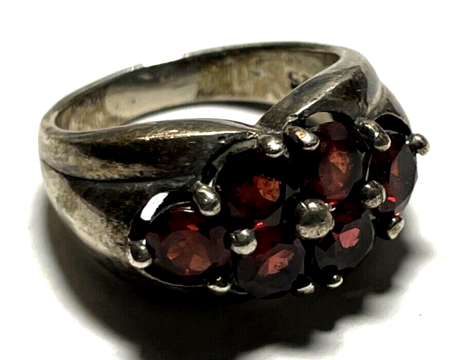 Solider 925 Silber Ring Silberring 6x Granat Handarbeit Ø 18 mm RG 57 gepflegt10