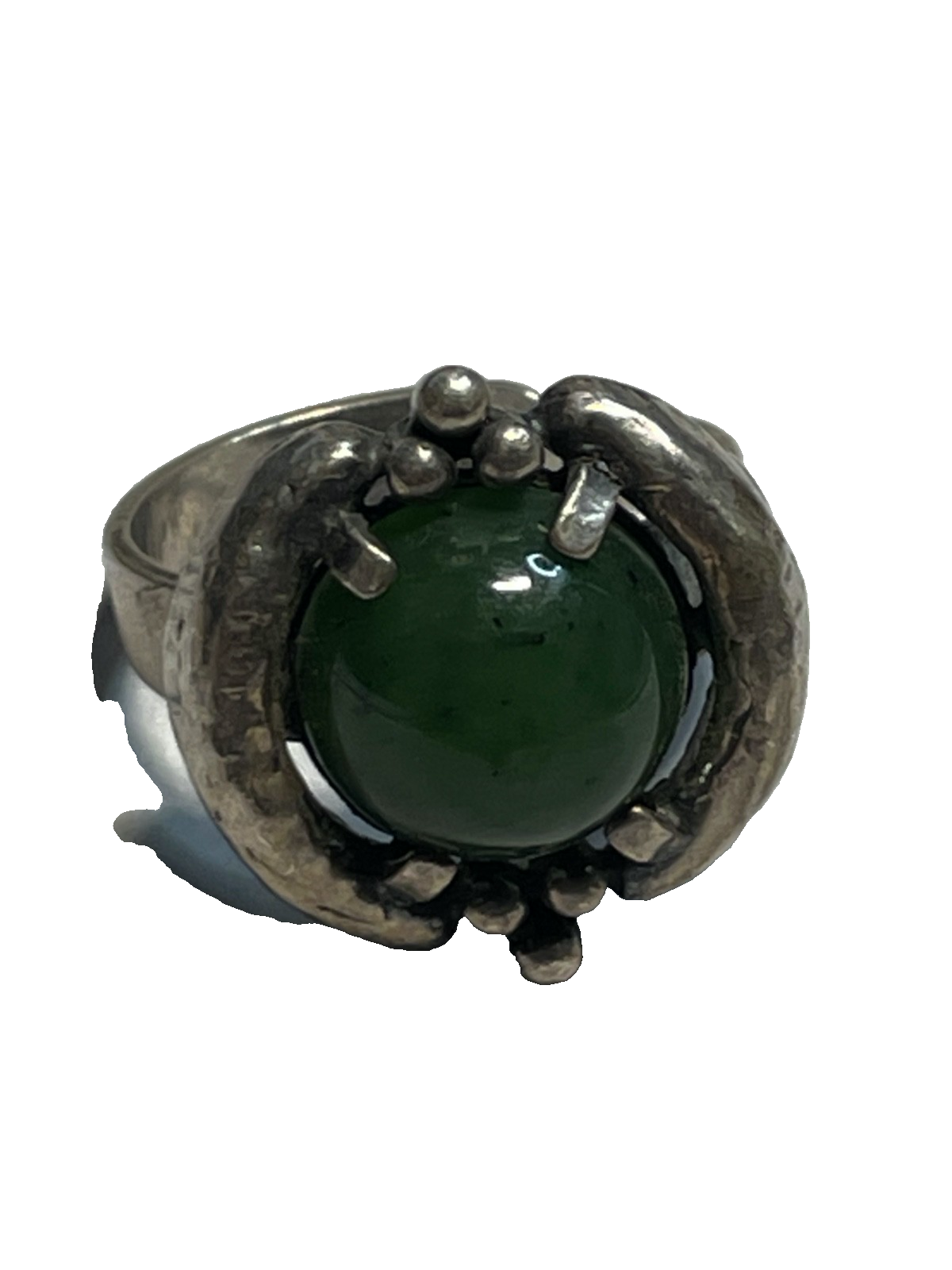 Brutalist Modernist 70erJ Silber Ring TEKA Design grüne Jade offene Ringschiene4
