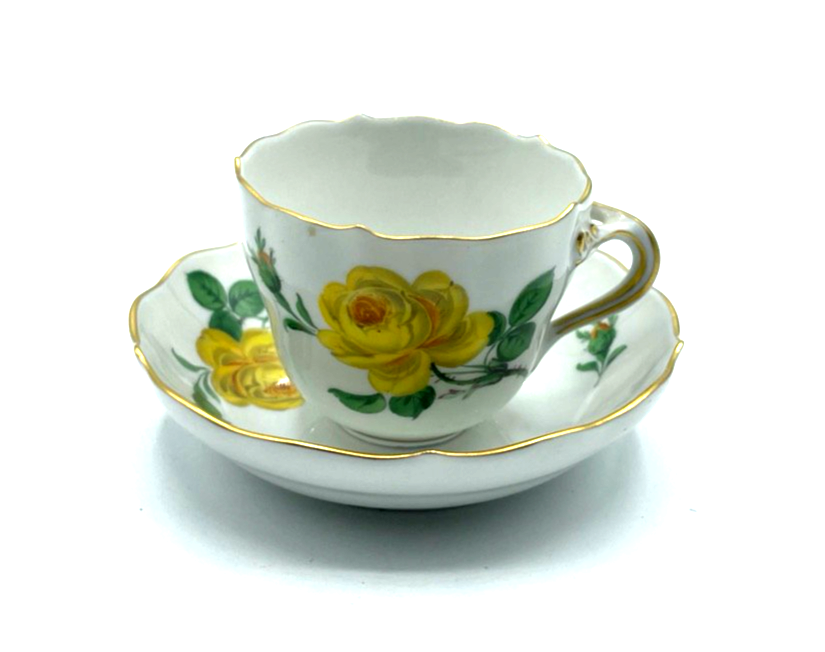 Meissen Porzellan gelbe Rose Dekor kl. Tasse + Unterteller Sammeltasse I. Wahl1