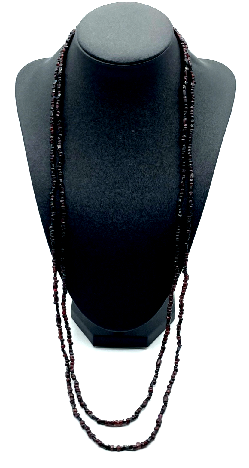 Antik zweireihige 75 cm lange Granat Kette Golddouble Federring gepflegt0