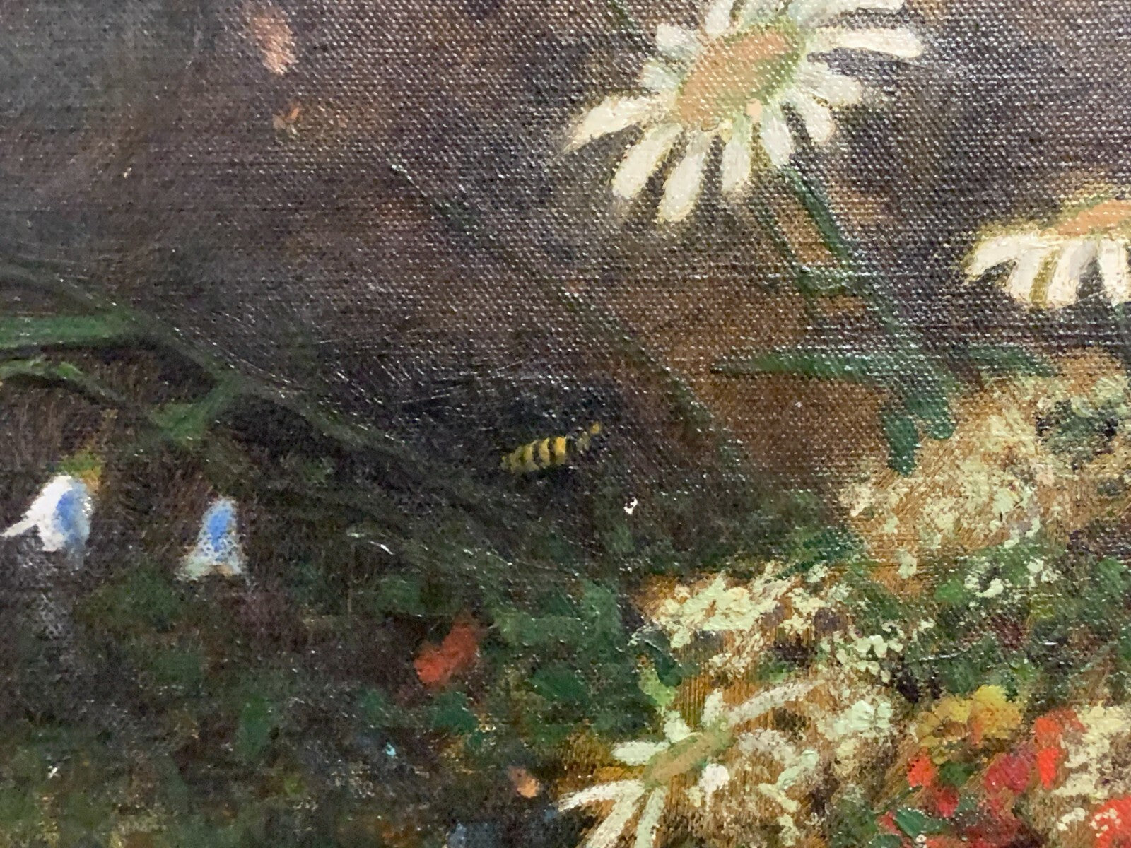 Öl auf Leinwand - Sommerwiese mit Insekten - gerahmt - Holzrahmen geschnitzt4