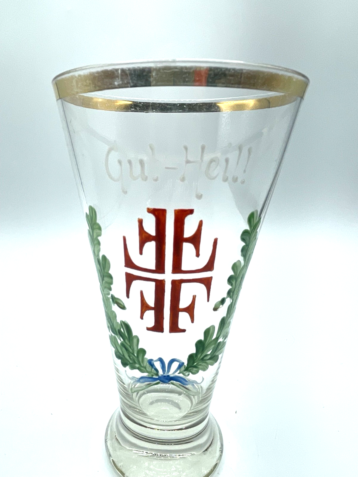 Antik Glas handbemalt Jugendstil Andenkenglas Gut Heil! Turner Bewegung 6/20L1