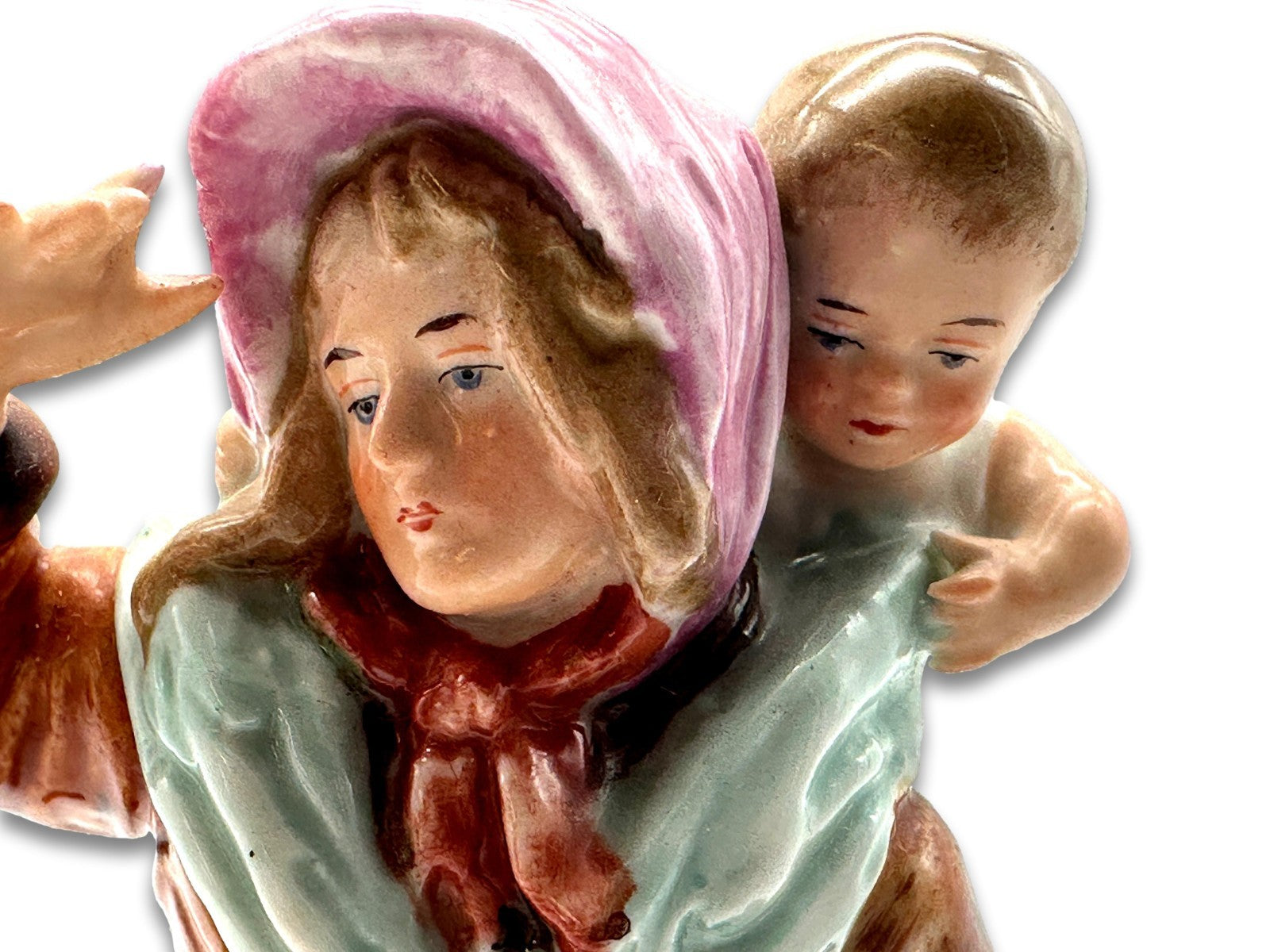 Jugendstil Sitzendorf Porzellanfigur – Frau mit Kindern um 1900 – fein bemalt7