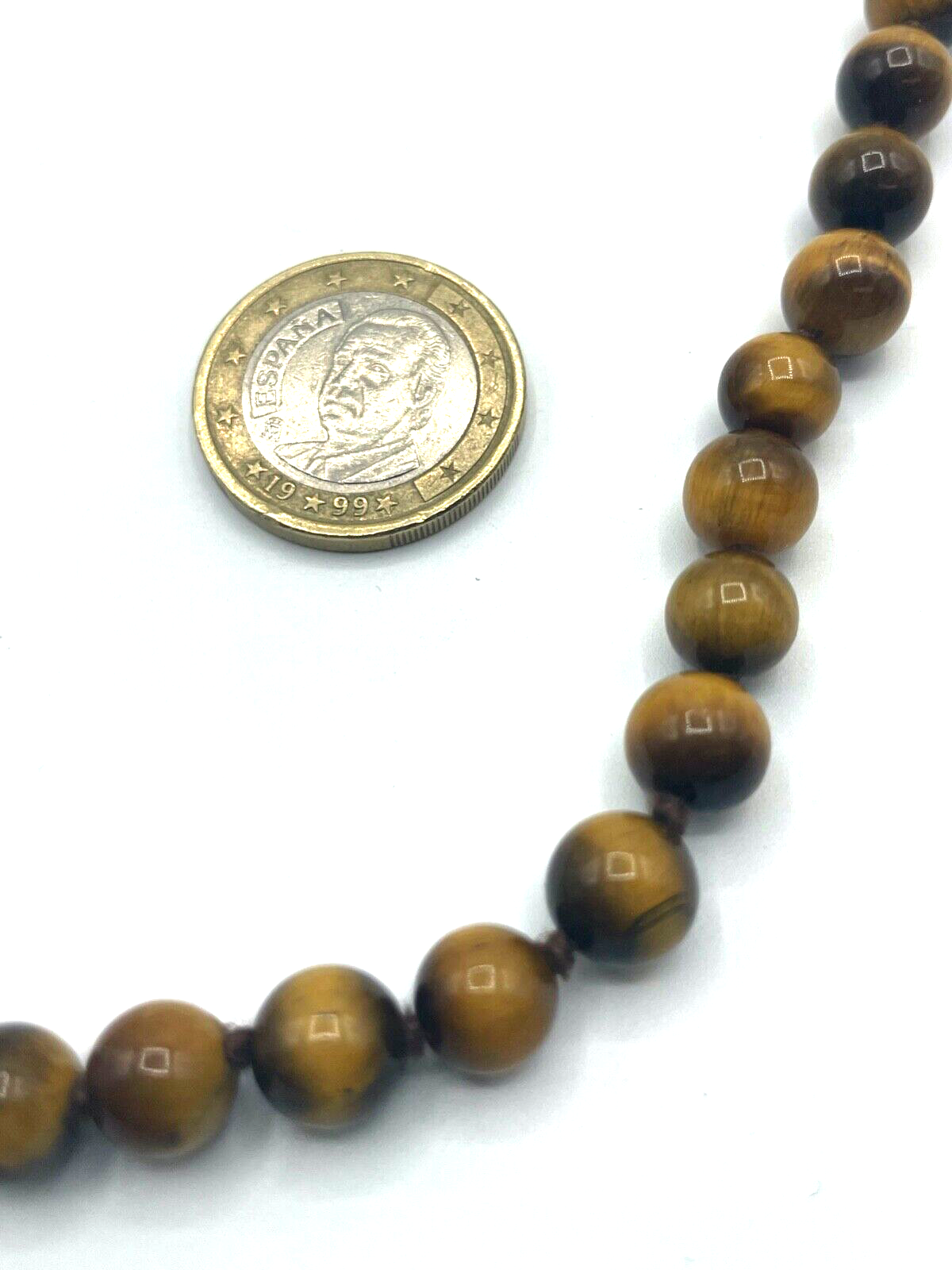 Vintage Tigerauge Kette Kugelkette mit 925 Silber Karabiner L 62 cm Ø 8 mm gepfl1