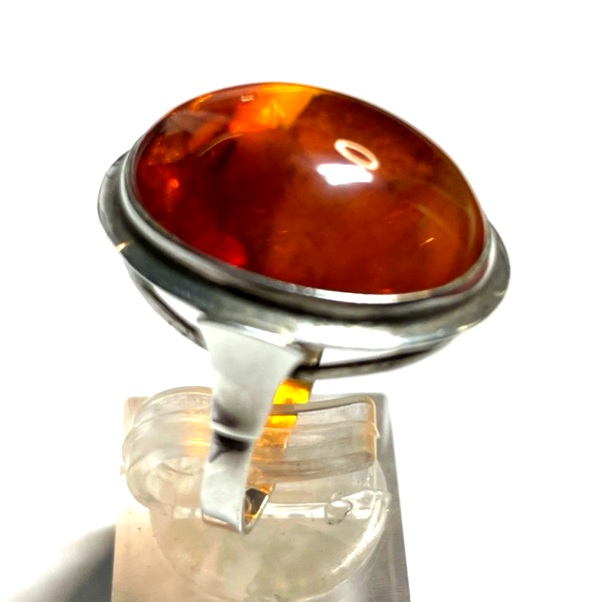 835 Silber Ring ovaler Bernstein Cabochon RG 59 Ø 18,8 solide Qualität gepflegt3