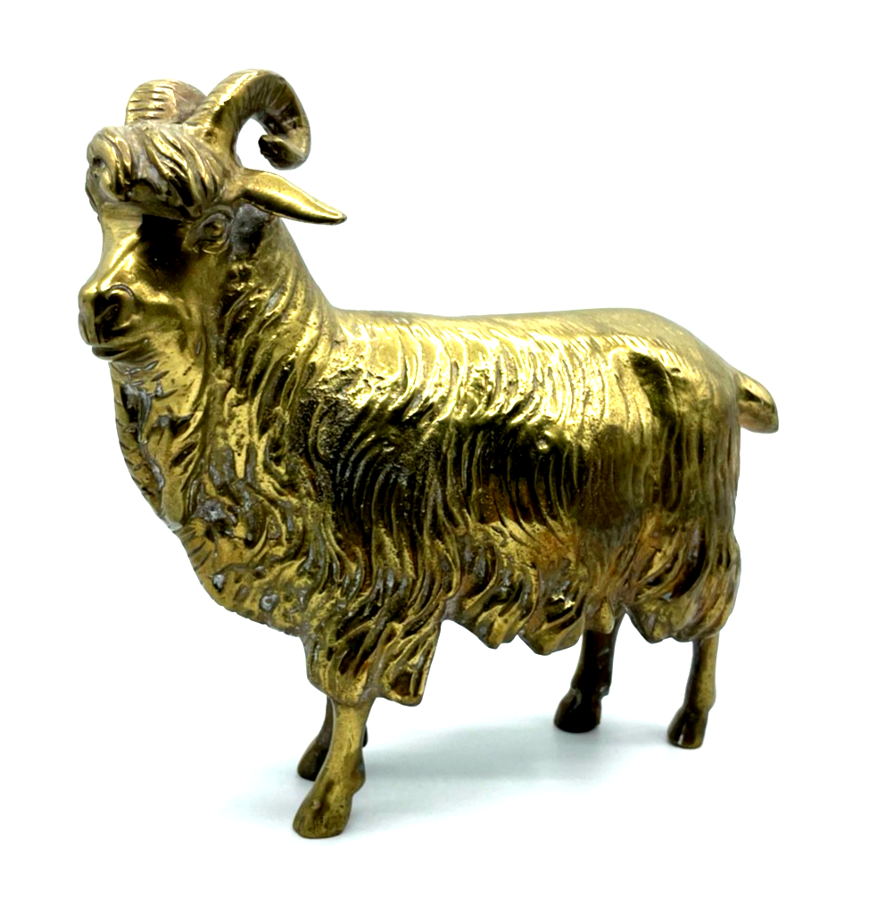 Gr. vintage Messing Bronze Tier Figur Ziege sehr dekorativ 2KG Ziegenbock H 19cm0
