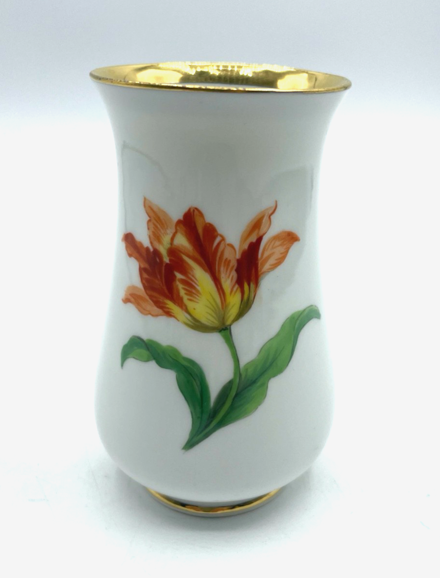 Vintage Meissen Porzellan Vase Tulpe + Goldrand Dekor H 10,5 cm 1A Zustand0
