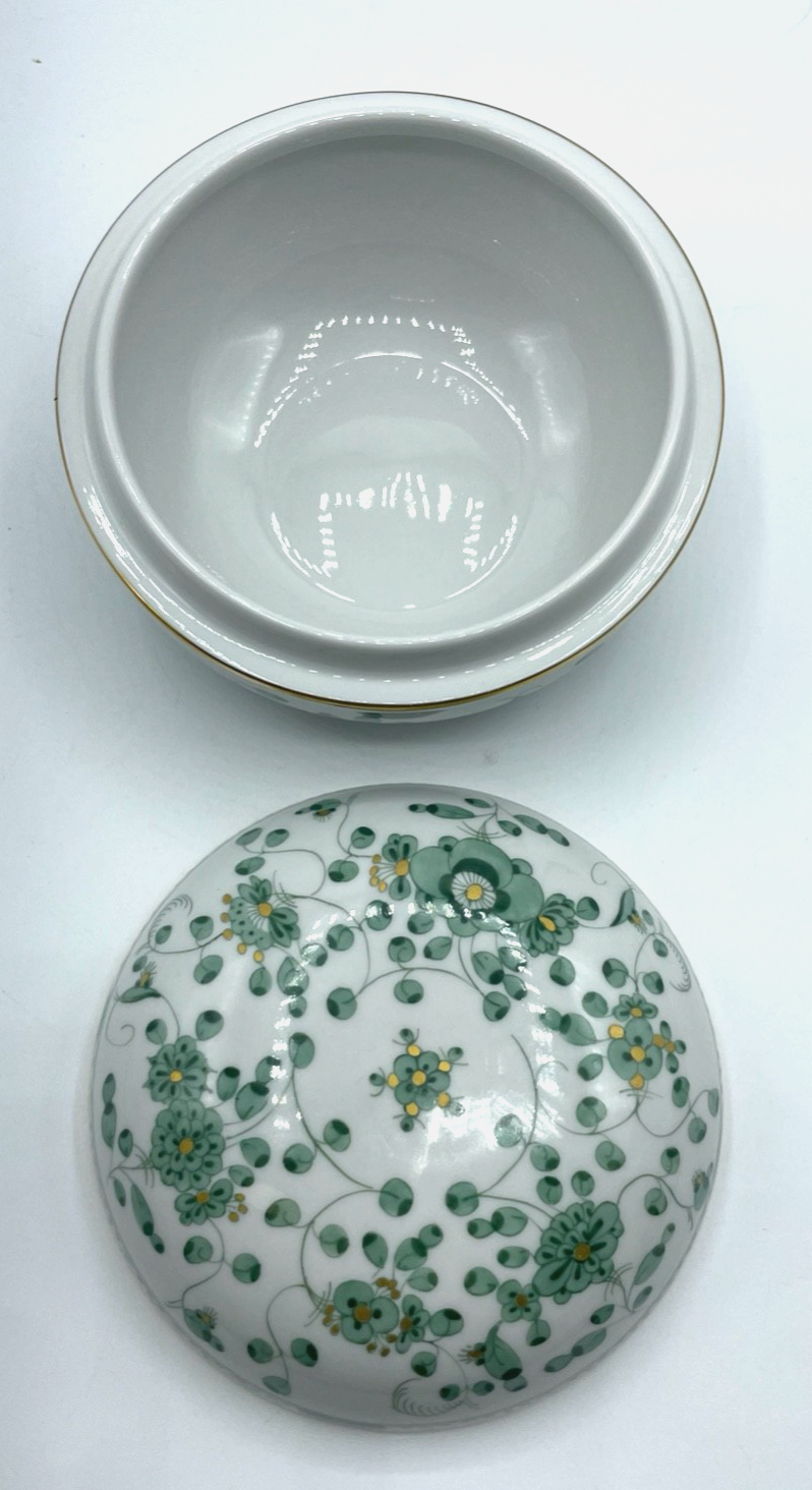 Vintage Meissen Porzellan Deckeldose Dose  indisch grün Ø 12,5 cm  1A Zustand3