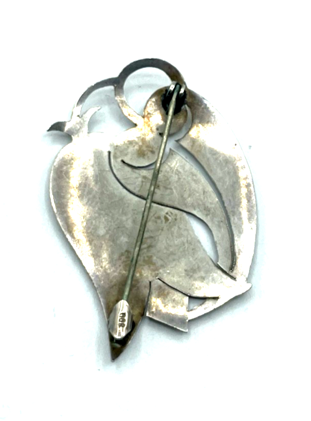 Antik 800 Silber Brosche Anstecknadel florales Durchbruch Dekor Handarbeit3