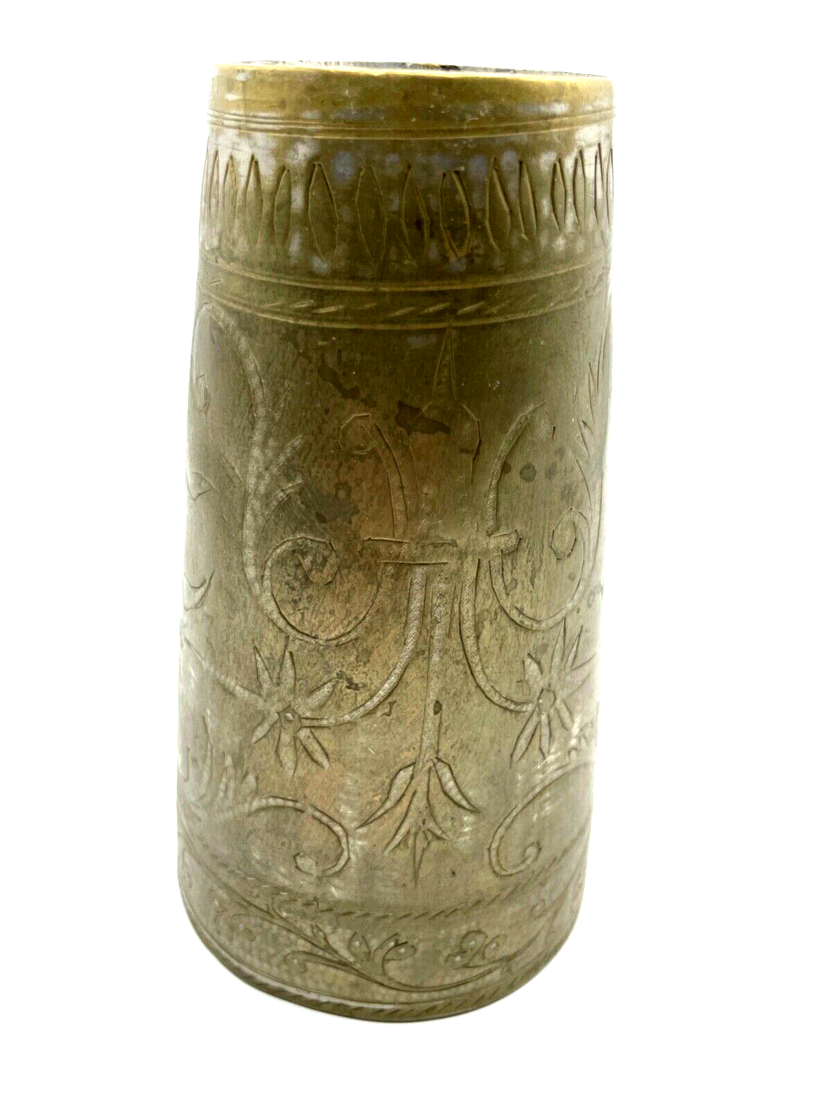 Alter Metall Becher Handarbeit Messing Zinn Isfahan Kunsthandwerk H 16 cm Nr. 31