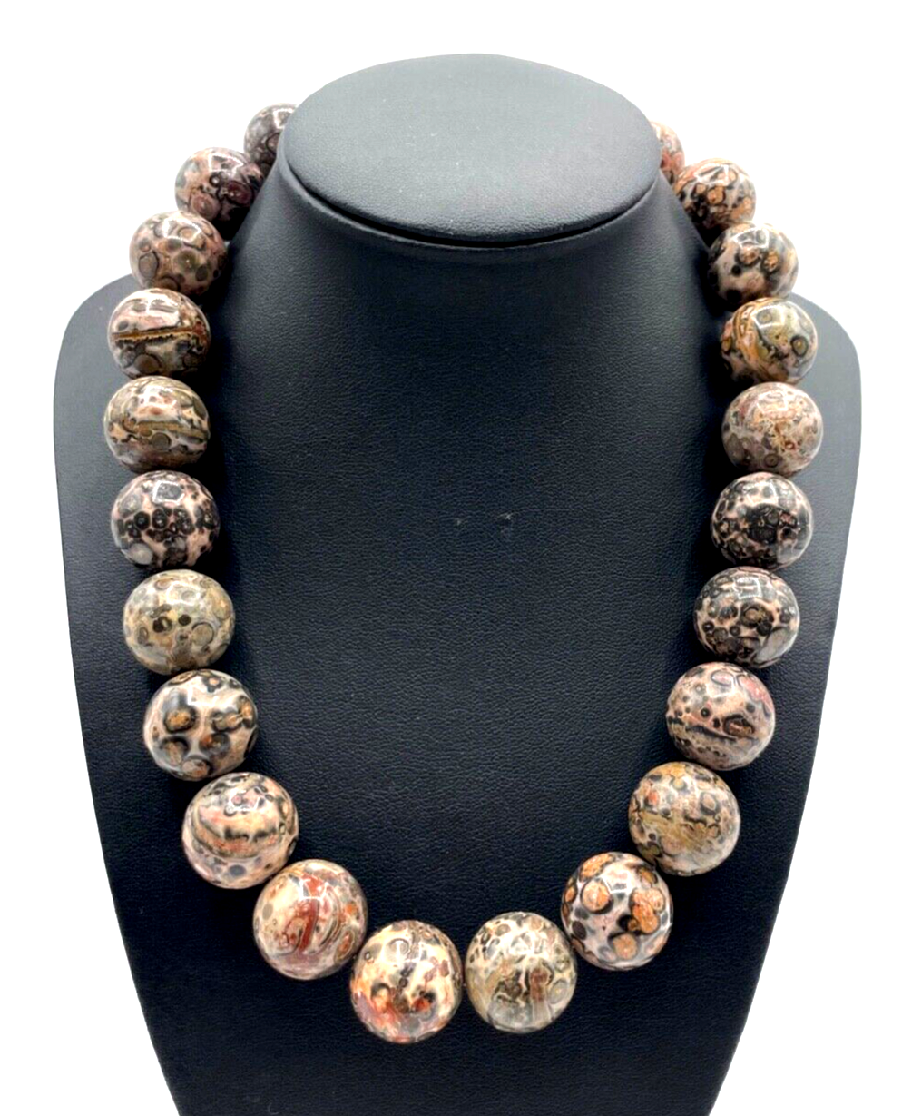 Natürliche Jaspis Leopardenjaspis Kette Kugel Collier L 47,5 cm Ø 18 mm Magnet1