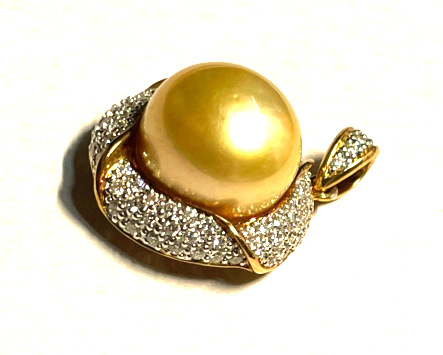 Elegant stattlicher 750 Gold 18 K Tahiti Perle Anhänger Ø 14 mm + Pavé Diamanten4