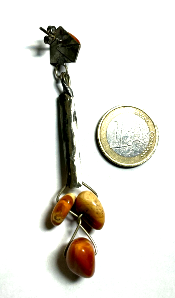 Antik Einzelohrring Ohrhänger Handarbeit Bernstein Knochenbernstein Unikat L82mm3