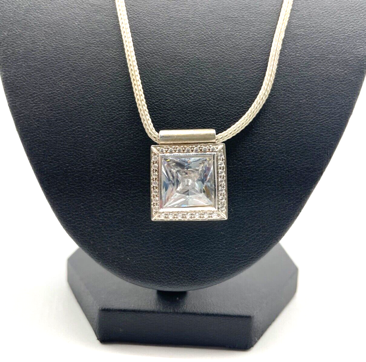 Moderne 925 Silber Kette Fuchsschwanz Dekor + gr. Zirkonia Anhänger solide2