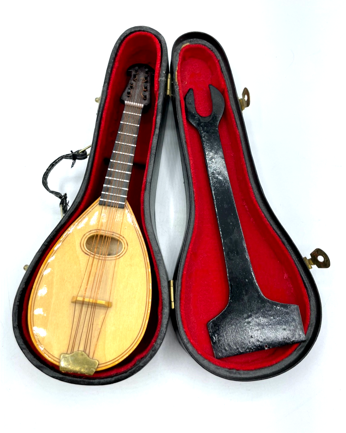 2 x Miniatur Musikinstrument Gitarre + Mandoline im Koffer Handarbeit gepflegt1