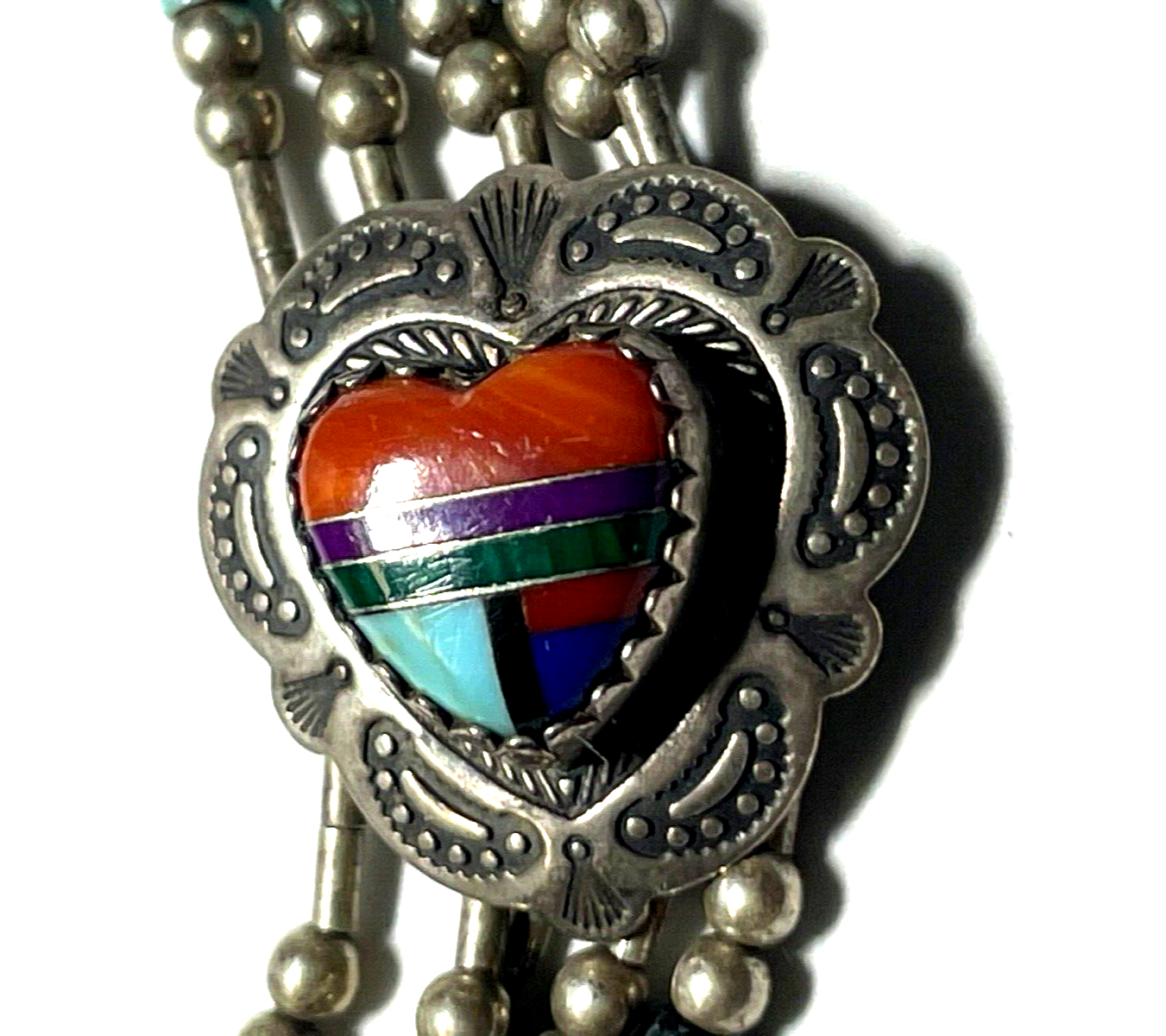 925 Sterling Armband Zuni Indianerschmuck Edelstein Inlay Handarbeit L 18,5 cm2