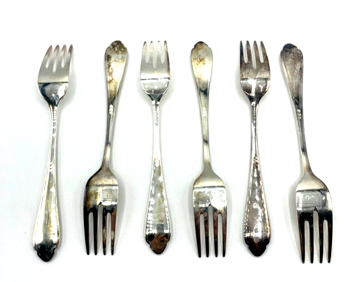 6 x Fischgabel Chippendale J. Grimminger Schwäbisch-Gmünd 90 Silberauflage gepf3