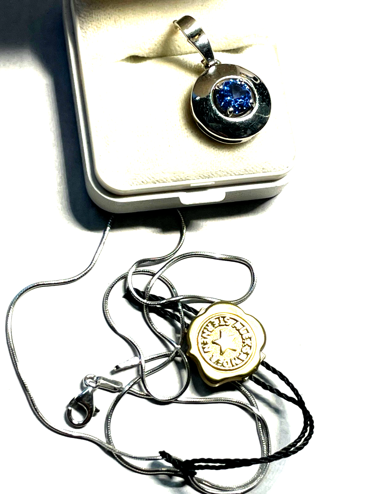 Moderner 925 Silber Clip Anhänger mit Iolith an 45,5 cm Schlangenkette Sterling9