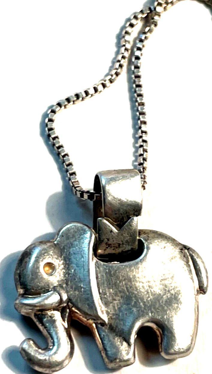 925 Silber Elefant  Anhänger an 925 Venezianer Halskette Silberkette L 41 cm3