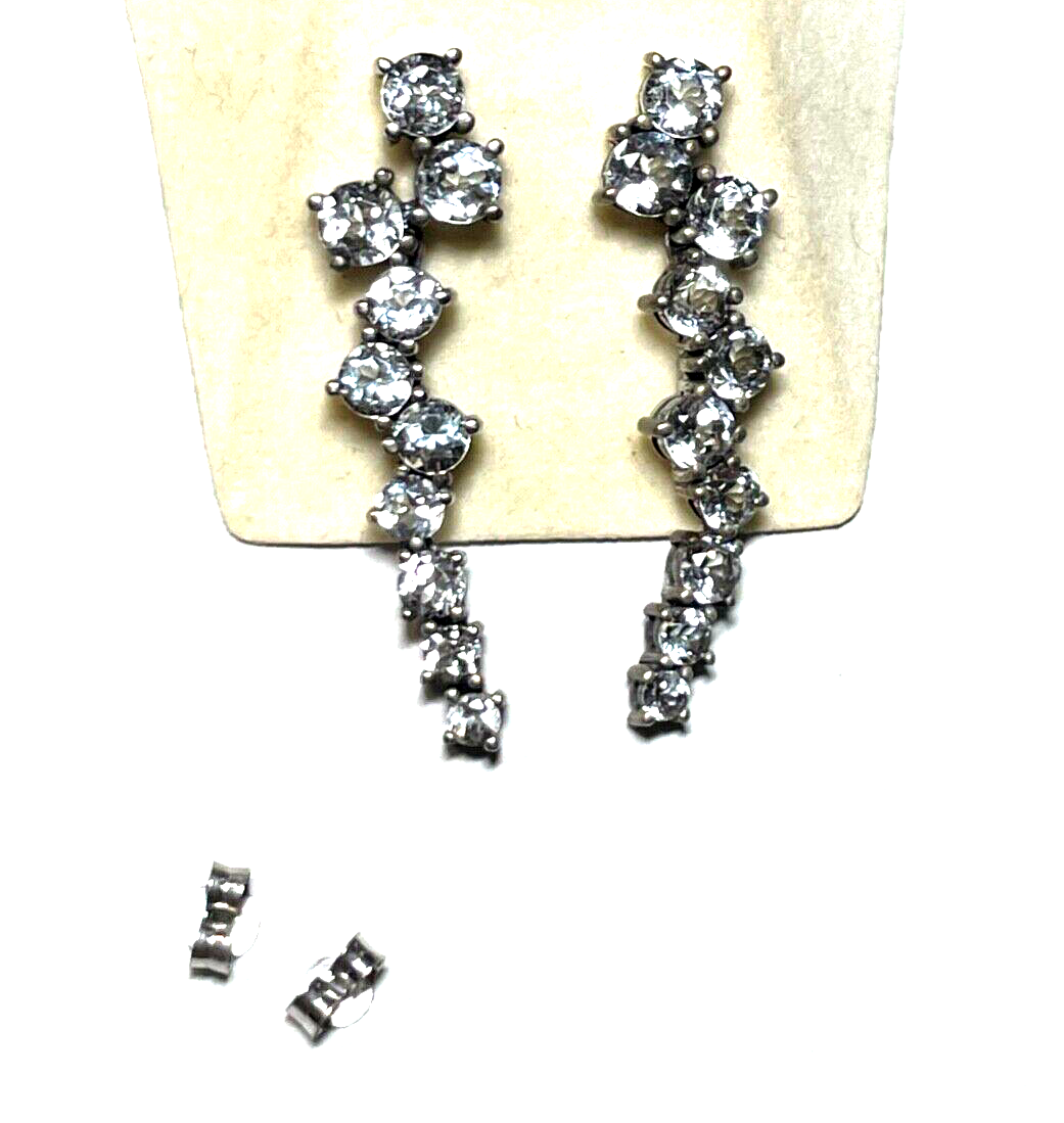 Festliche 925 Silber Ohrringe Ohrhänger Zirkonia solide Handarbeit L 43 mm B 120