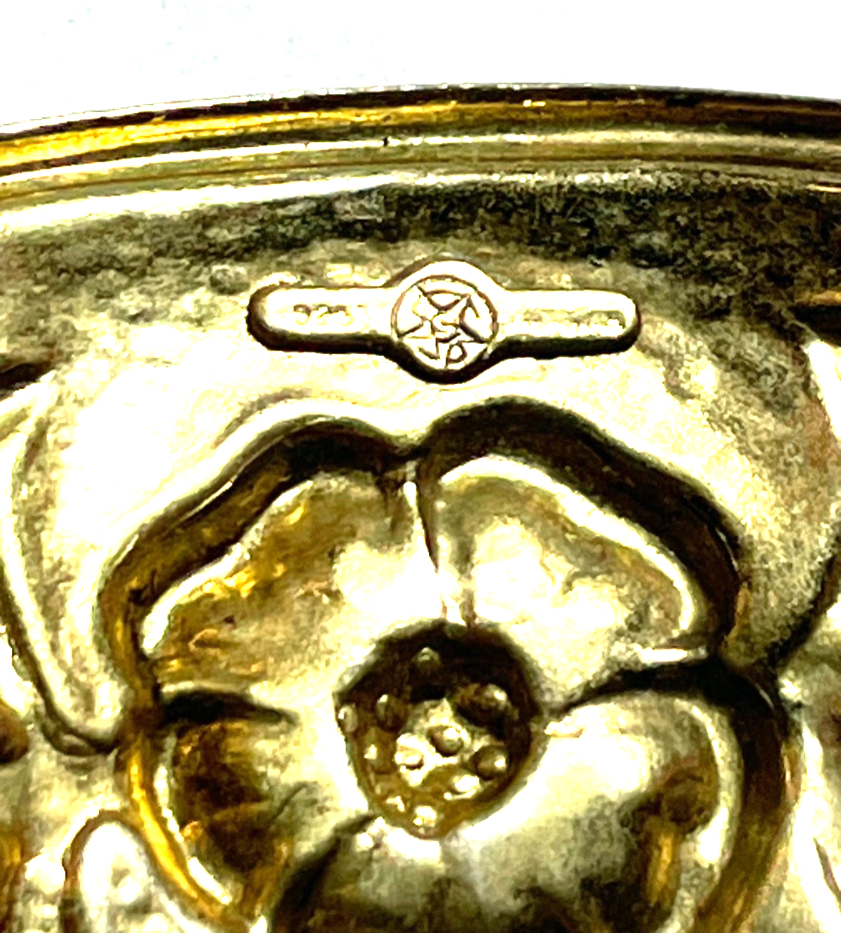 Vintage 925 Silber vergoldet Armband Handarbeit florales Dekor Armreif ähnlich5