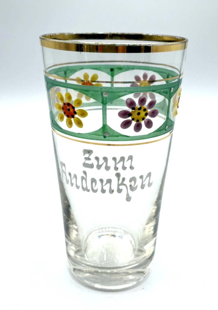 Antik Glas handbemalt Jugendstil Andenkenglas *zum Andenken* 5/20 L Kaltemaille0