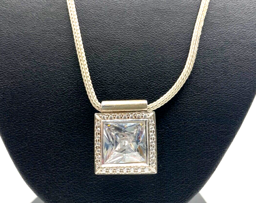 Moderne 925 Silber Kette Fuchsschwanz Dekor + gr. Zirkonia Anhänger solide3