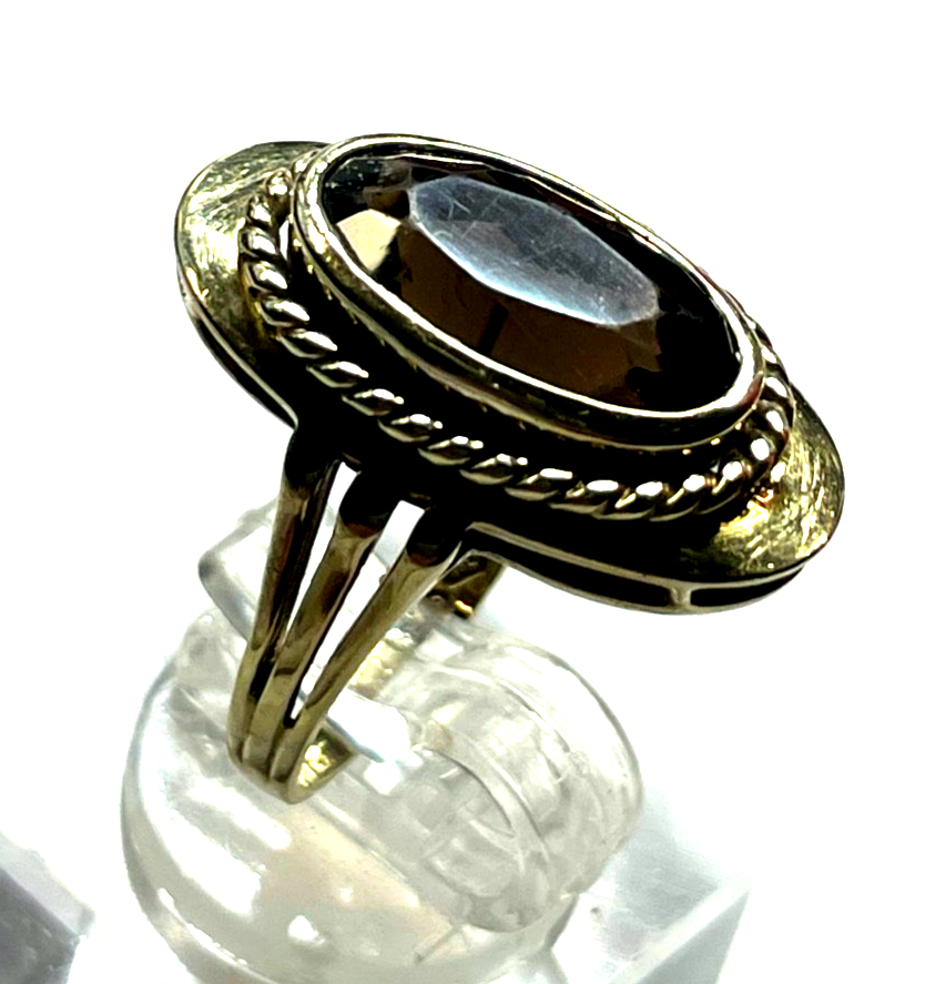 Vintage 333 Gold 8 K Rauchquarz Ring Ø 16,5 mm RG 52 Juwelier Qualität gepfl.3
