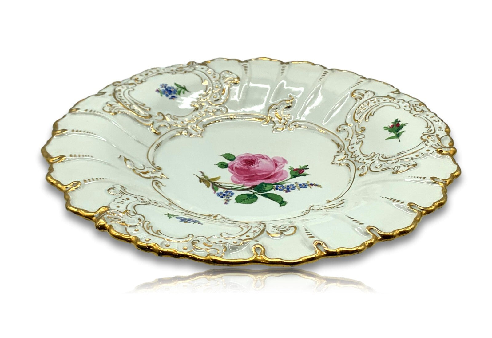 Prunkteller Meissen Schwerter Porzellan - Rosen Blüten Dekor - Gold staffiert2