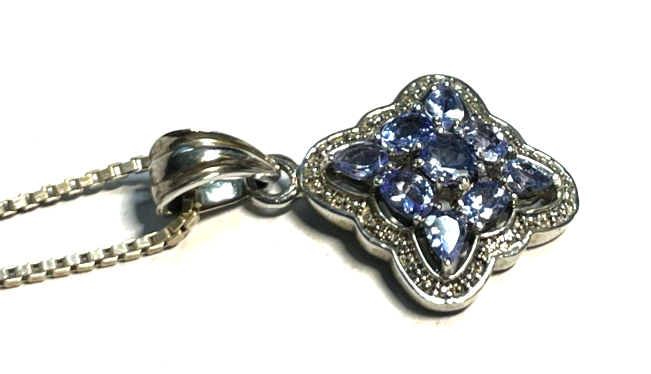 925 Silber Tansanit Anhänger Harry Ivens an 50 cm Venezianer Kette top gepflegt0