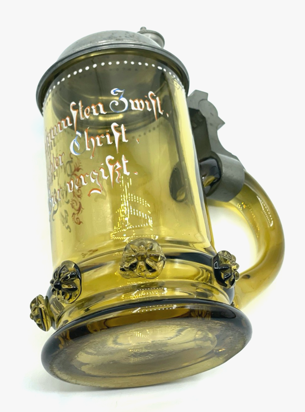 Damen Historismus Glaskrug Zinn Deckel Bierkrug Noppen Kaltemaille 0,25 Ltr.8