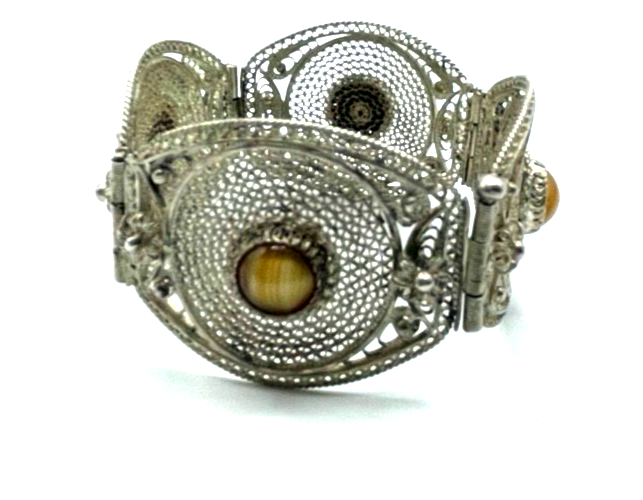 Vintage stattlich Ethno echt Silber Filigran Armband Handarbeit L 18,5 B 3,7 cm1