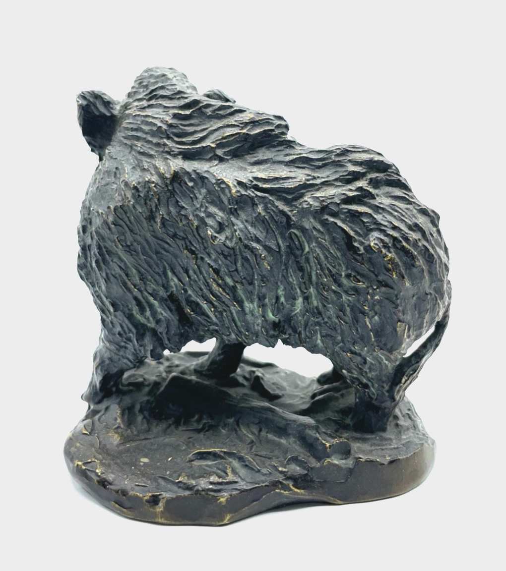 * Vintage Tierplastik Bronze Metallguß Wildsau Wildschwein Keiler Figur Patina2