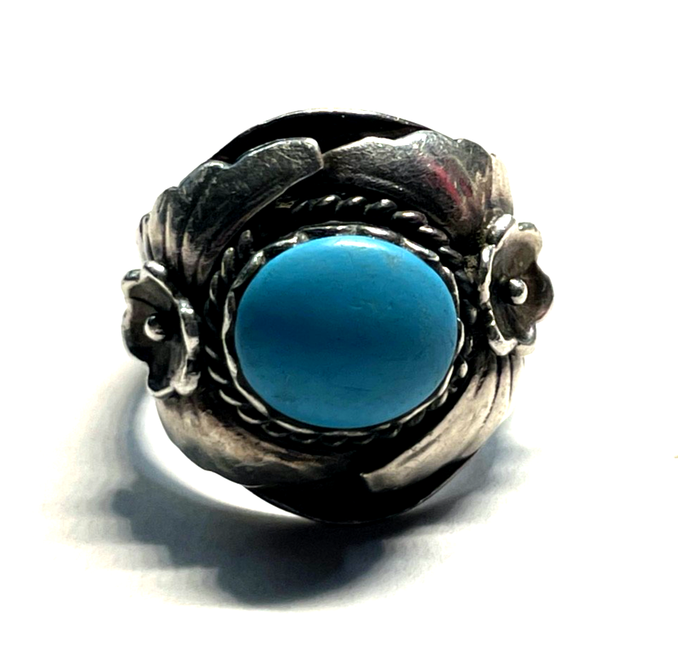 925 Sterling Silber Ring Indianerschmuck Türkis Navajo Handarbeit Ø 17,5mm RG 550