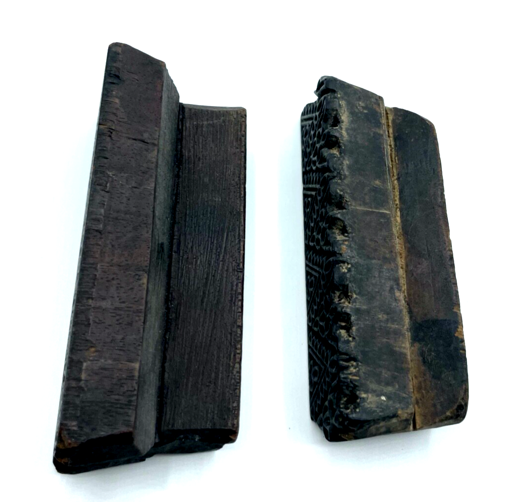 2x antik Druckstock Handarbeit Handgeschnitzt Stoffstempel Druckstempel gepfl.2