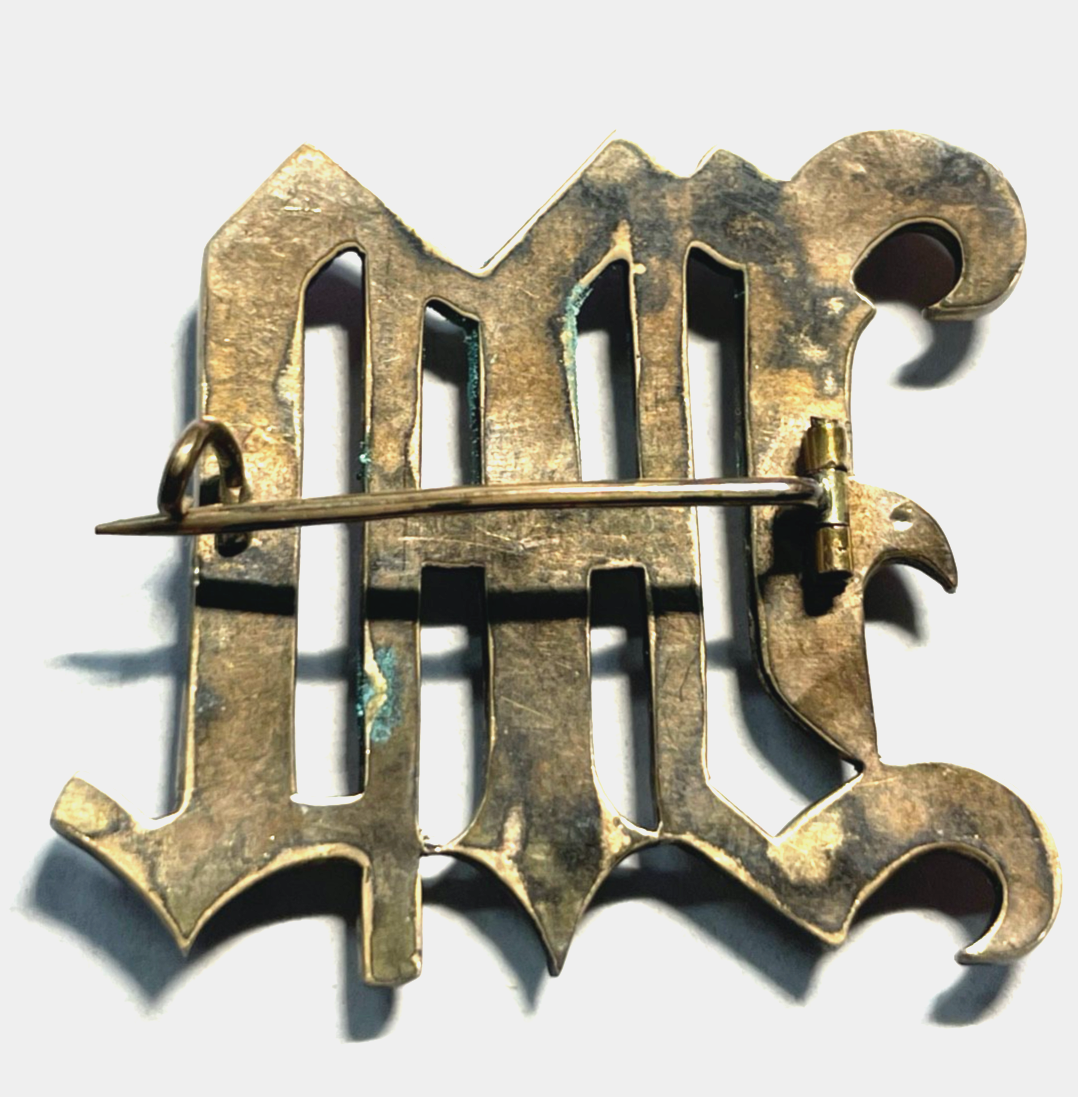 Antik attraktive Granat Brosche vor 1900 Silber vergoldet Initiale M selten4