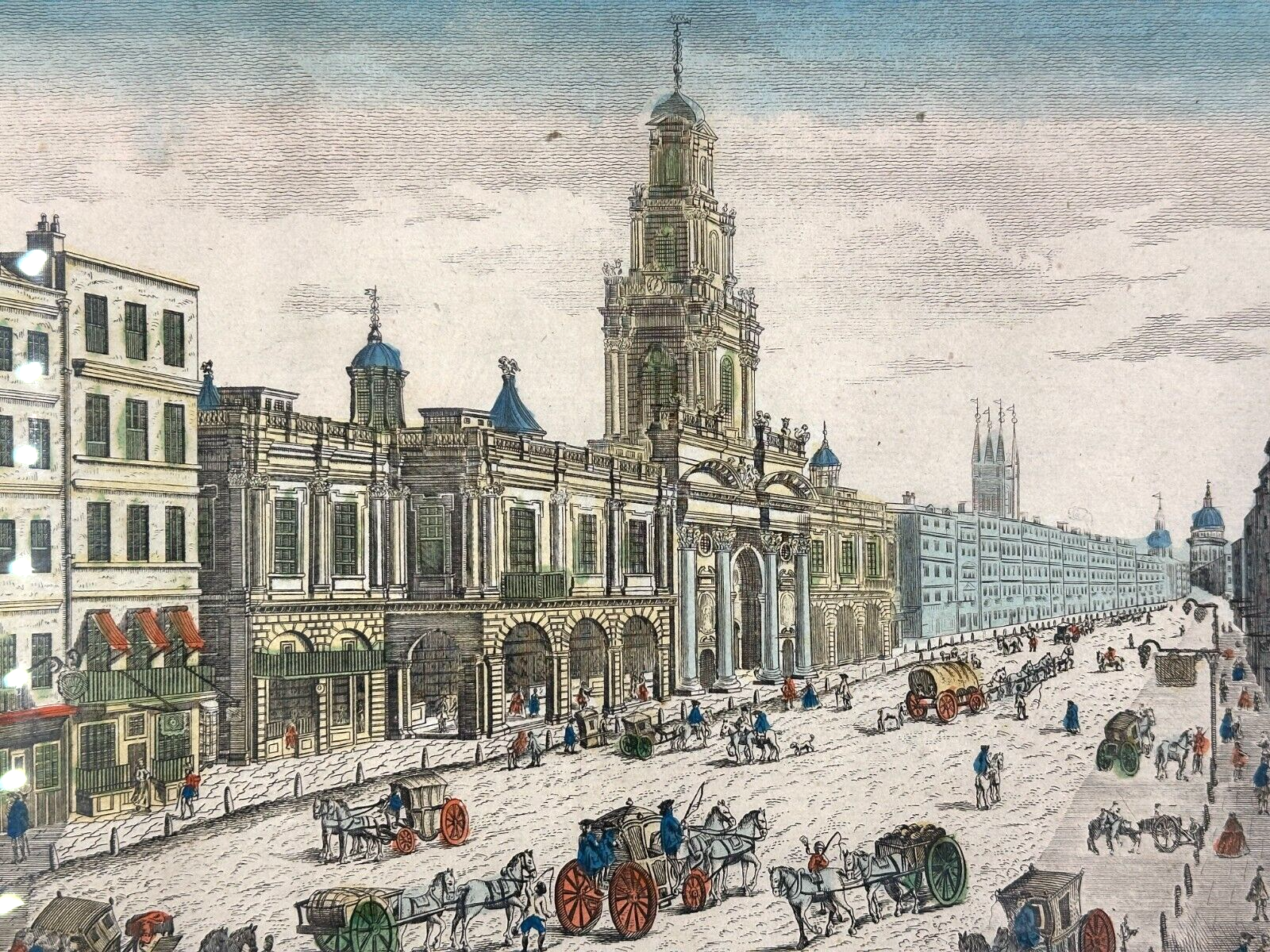 kolorierter Kupferstich - London, königliche Börse um 1750 - rahmt hinter Glas2