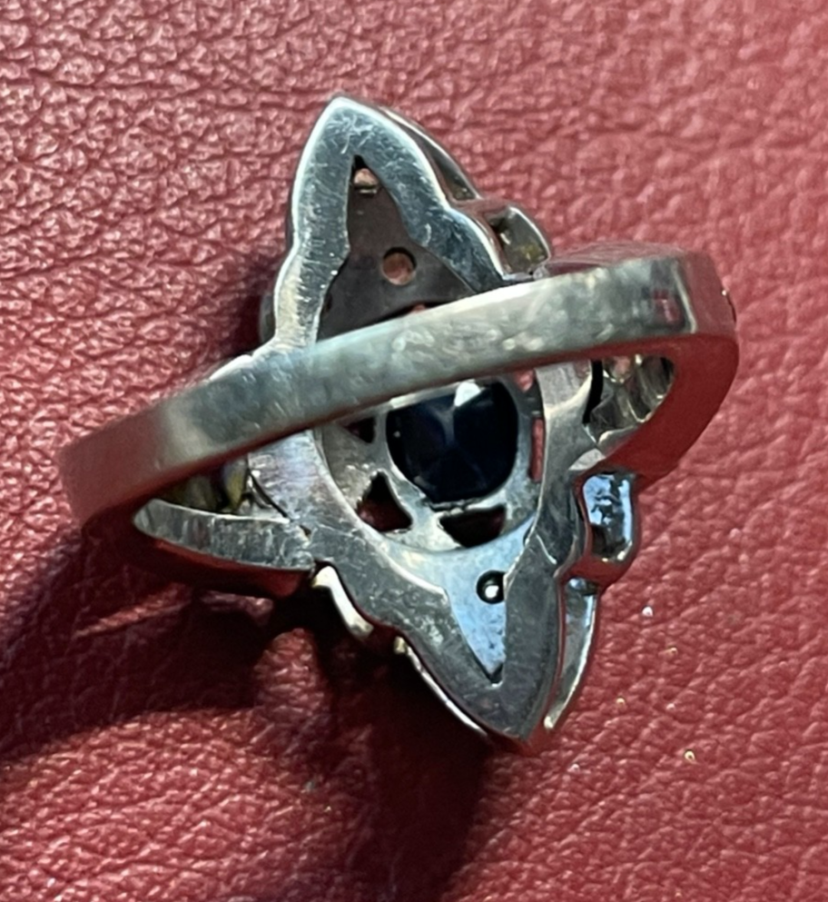 750 Gold Ring Weißgold Art Déco 14 Altschliff Brillanten + Saphir Juwelier8