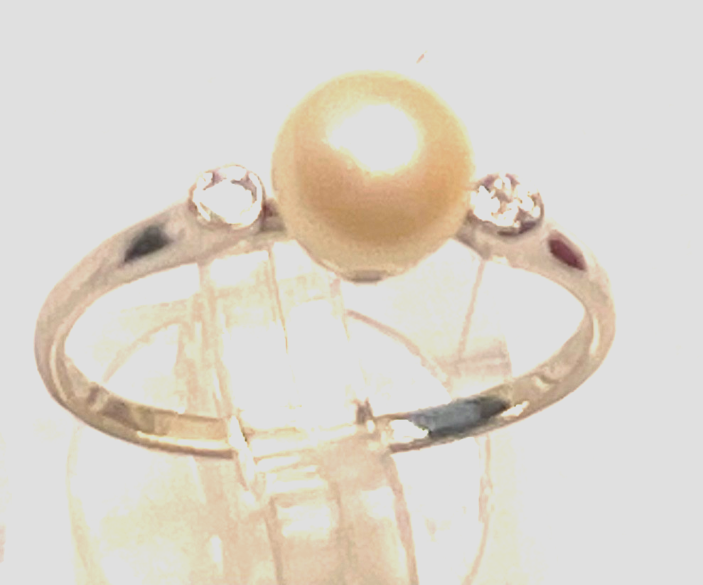Klassiker 333 Gold 8 K Ring 18 mm RG 57 Akoya Perle 2 Diamanten Weißgold gepfl.3