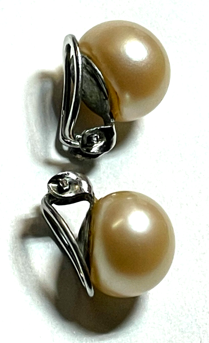 Paar vintage 835 Silber Ohrclips Clips Faux Perlen Ø 12 mm Farbe beige gepflegt3