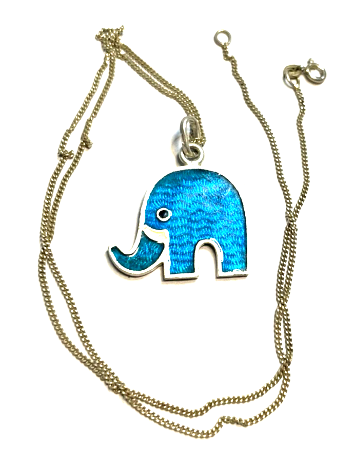 835 Silber Kette mit gr. Elefant Anhänger Emaille 70er J unisex gepflegt L 55 cm0