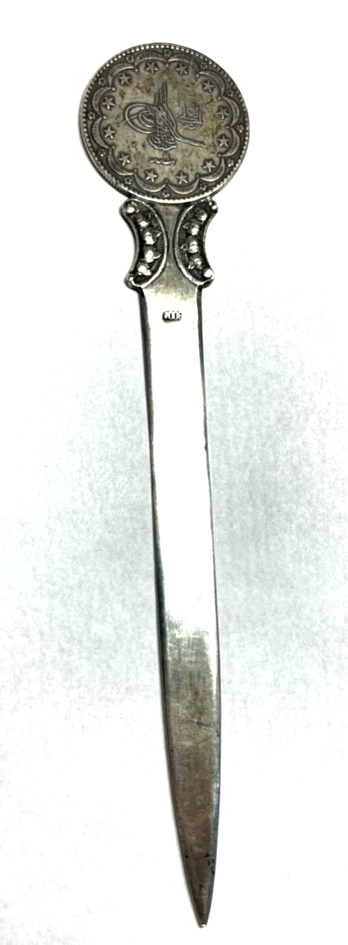 Antik 800 Silber Brieföffner osmanisch Tughra Mehmed V Kurus L18,2 cm 40,3 Gramm4