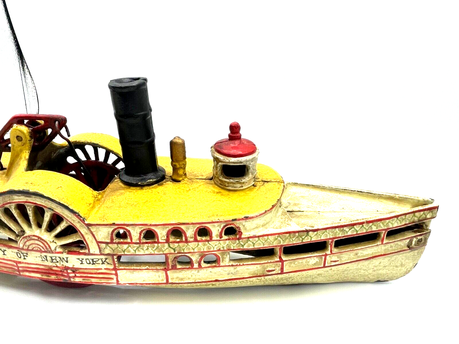 Orig. antik Gusseisen Spielzeug Seitenrad-Dampfer Raddampfer City of New York4