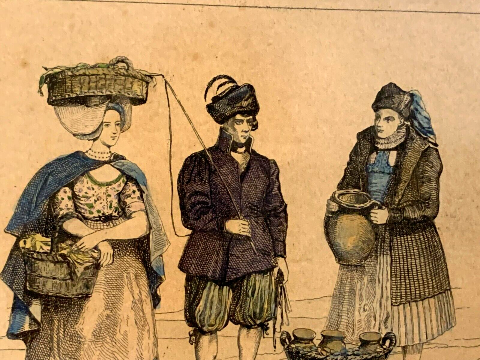 Alexandre Lacauchie - Kupferstich koloriert - historische Trachten Holland 18302