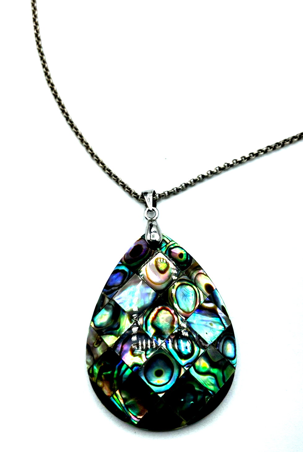 Großer Abalone Muschel Anhänger facettierter Tropfen an Silberkette Erbskette5