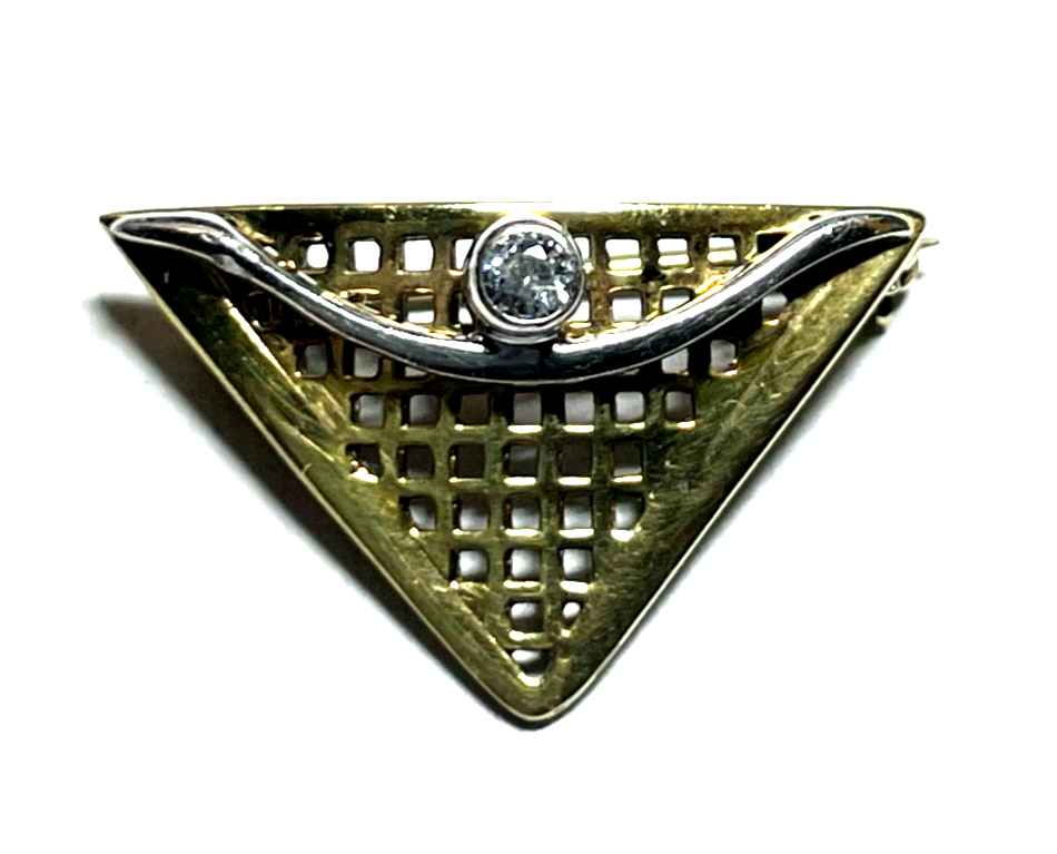333 Gold 8 K bicolor Brosche Anstecknadel mit Weißtopas Juwelier Handarbeit0