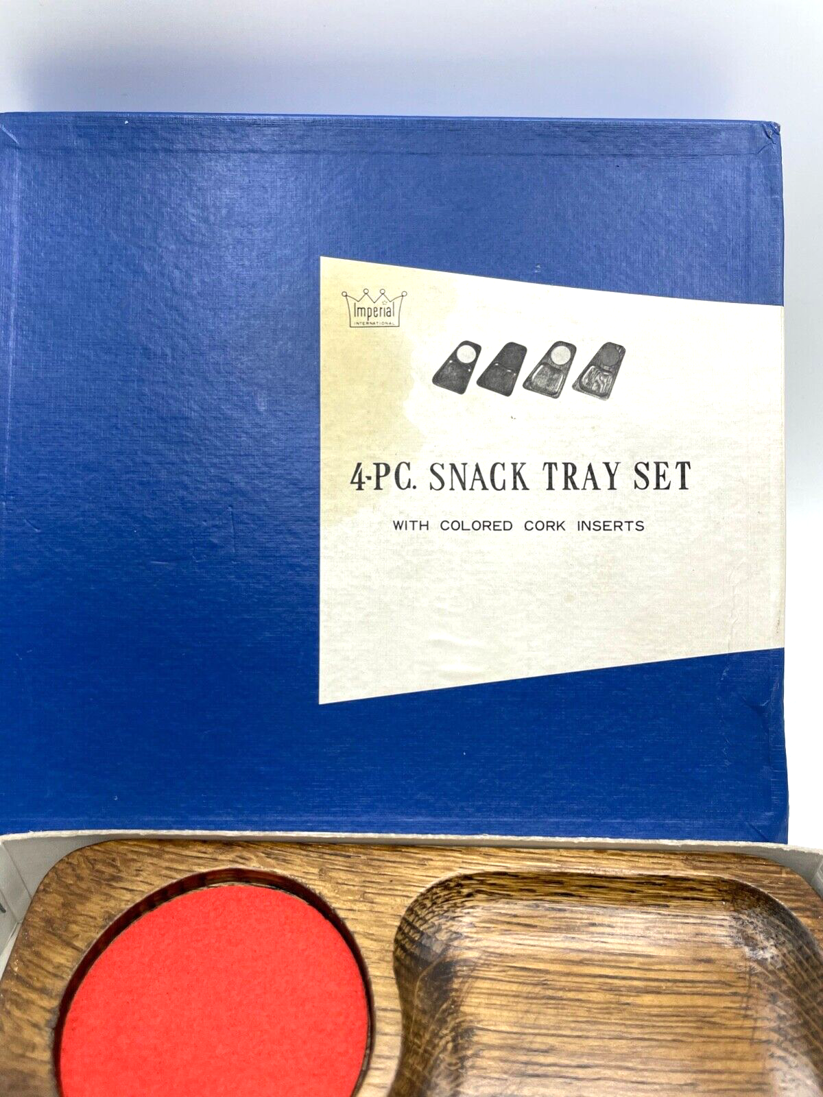 Vintage Imperial 4 Knabber Schalen Set Hartholz Handarbeit 60erJ in orig. Box3